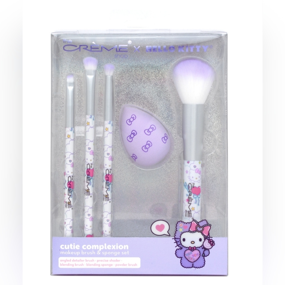 New The Creme Shop Hello Kitty Cutie Complexion Brush and Sponge Set Purple